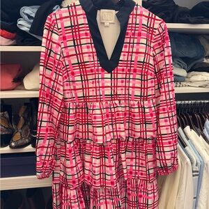 Red and White Long Sleeve Bishop Sleeve Sundress